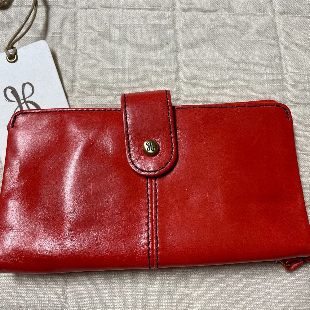 HOBO INTERNATIONAL MARSHALL WALLET RIO RED SALMON USED ONCE